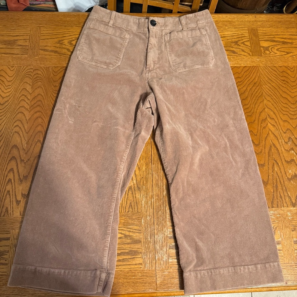Quince Corduroy Wide-Leg Crop Pants in Light Brown Sz 14 Elevated Basics - Picture 4 of 14